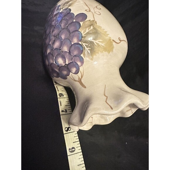 Tabletops Unlimited ~ “Cabernet” ~ 7¾" POTTERY VASE with Hand Painted Grapes - Picture 8 of 8